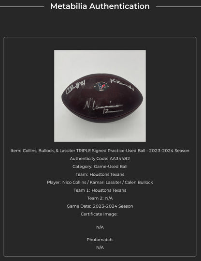 Nico Collins, Calen Bullock, & Kamari Lassiter TRIPLE Signed Practice-Used "Rapid Break-In" Wilson The Duke Ball from their 2023-2024 Season