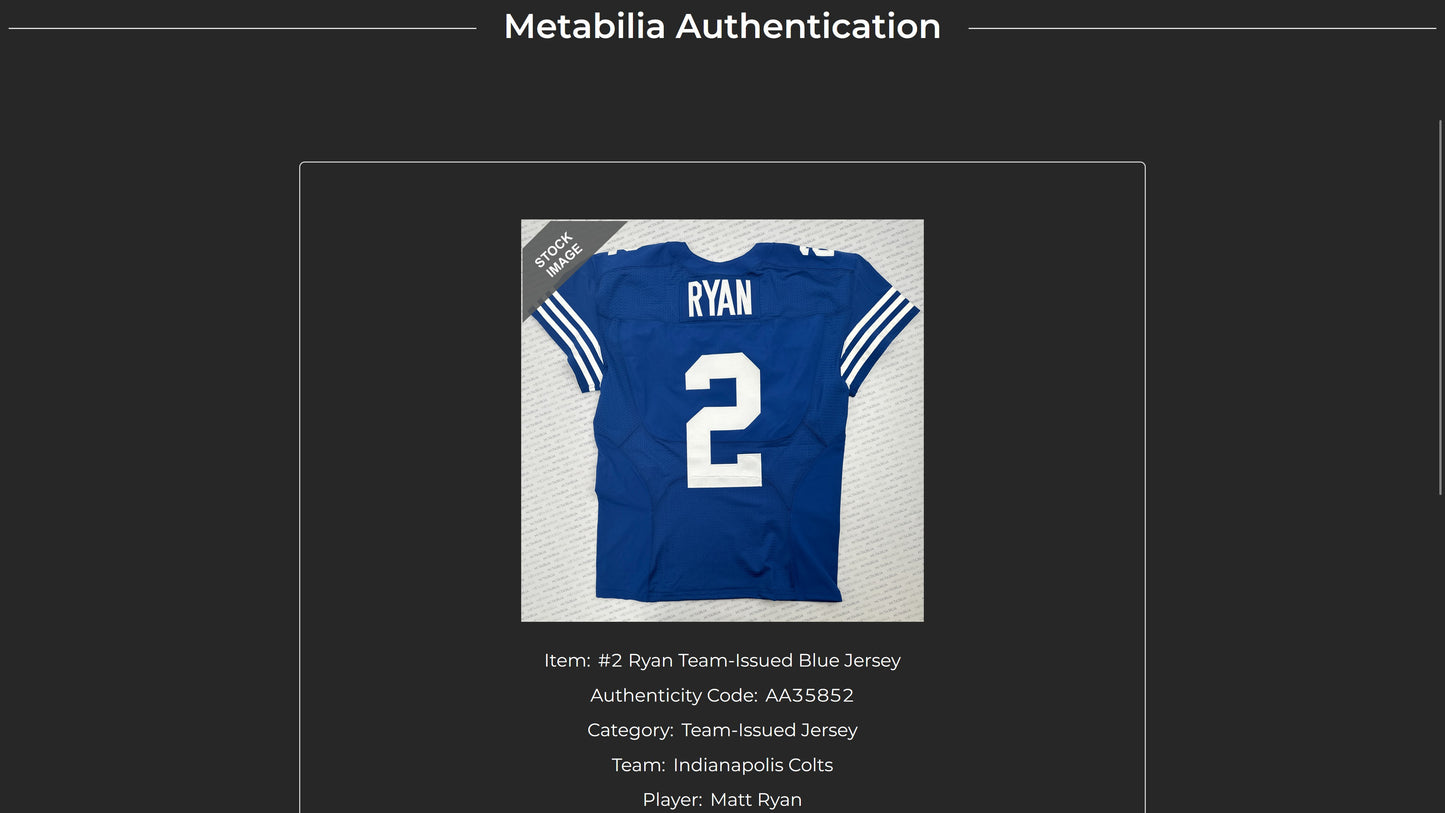 Matt Ryan TEAM ISSUED 💪 Indianapolis Colts 🐎 Nike NFL Jersey 👕 Includes COA 🛡️ + Captain's Patch