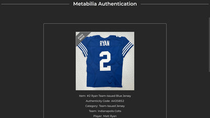 Matt Ryan TEAM ISSUED 💪 Indianapolis Colts 🐎 Nike NFL Jersey 👕 Includes COA 🛡️ + Captain's Patch