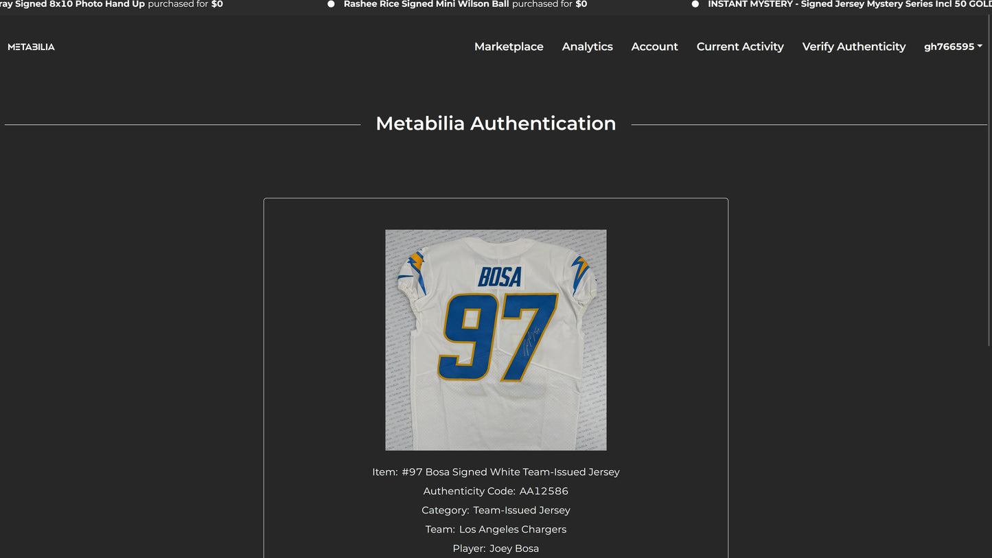 Joey Bosa Hand-SIGNED✍️ & TEAM-ISSUED💪 Los Angeles Chargers⚡NFL Nike Jersey👕