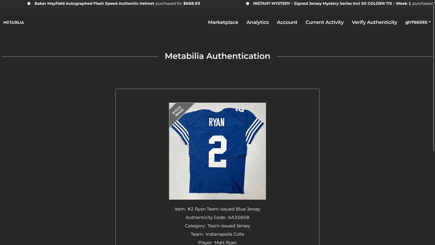 Matt Ryan GAME ISSUED 💪 Indianapolis Colts 🐎 Nike NFL Jersey 👕 Includes COA📄 & Captain's Patch