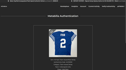 Matt Ryan GAME ISSUED 💪 Indianapolis Colts 🐎 Nike NFL Jersey 👕 Includes COA📄 & Captain's Patch