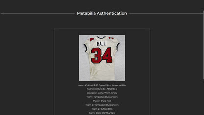 Bryce Hall GAME-WORN 8/23/25 Tampa Bay Buccaneers OnField NFL Jersey vs.Bills
