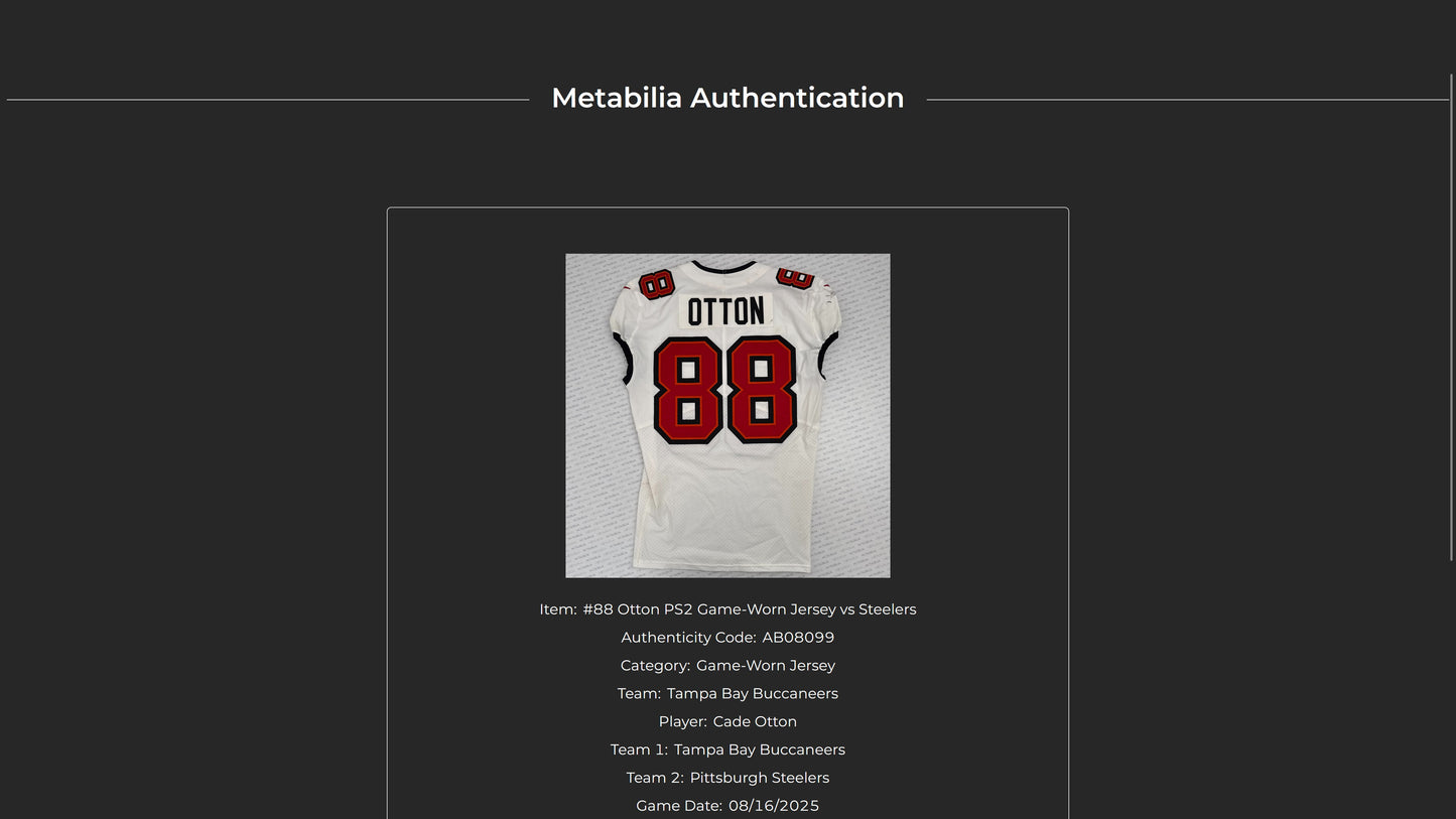 Cade Otton GAME-WORN💪Tampa Bay Buccaneers On-Field NFL Jersey🎽vs. Steelers🔥
