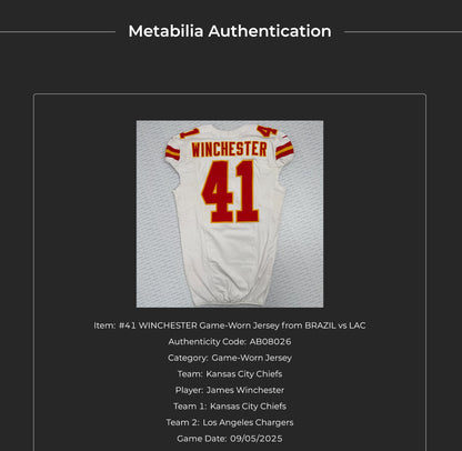 James Winchester GAME-WORN💪09/05/25 Kansas City Chiefs NFL Jersey vs. Los Angeles Chargers
