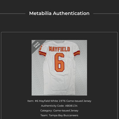 Baker Mayfield GAME-ISSUED🔥Tampa Bay Buccaneers Nike NFL Iconic 1976 Jersey 👕 Also includes Certificate of Authenticity + 50 Seasons Patch 🛡️