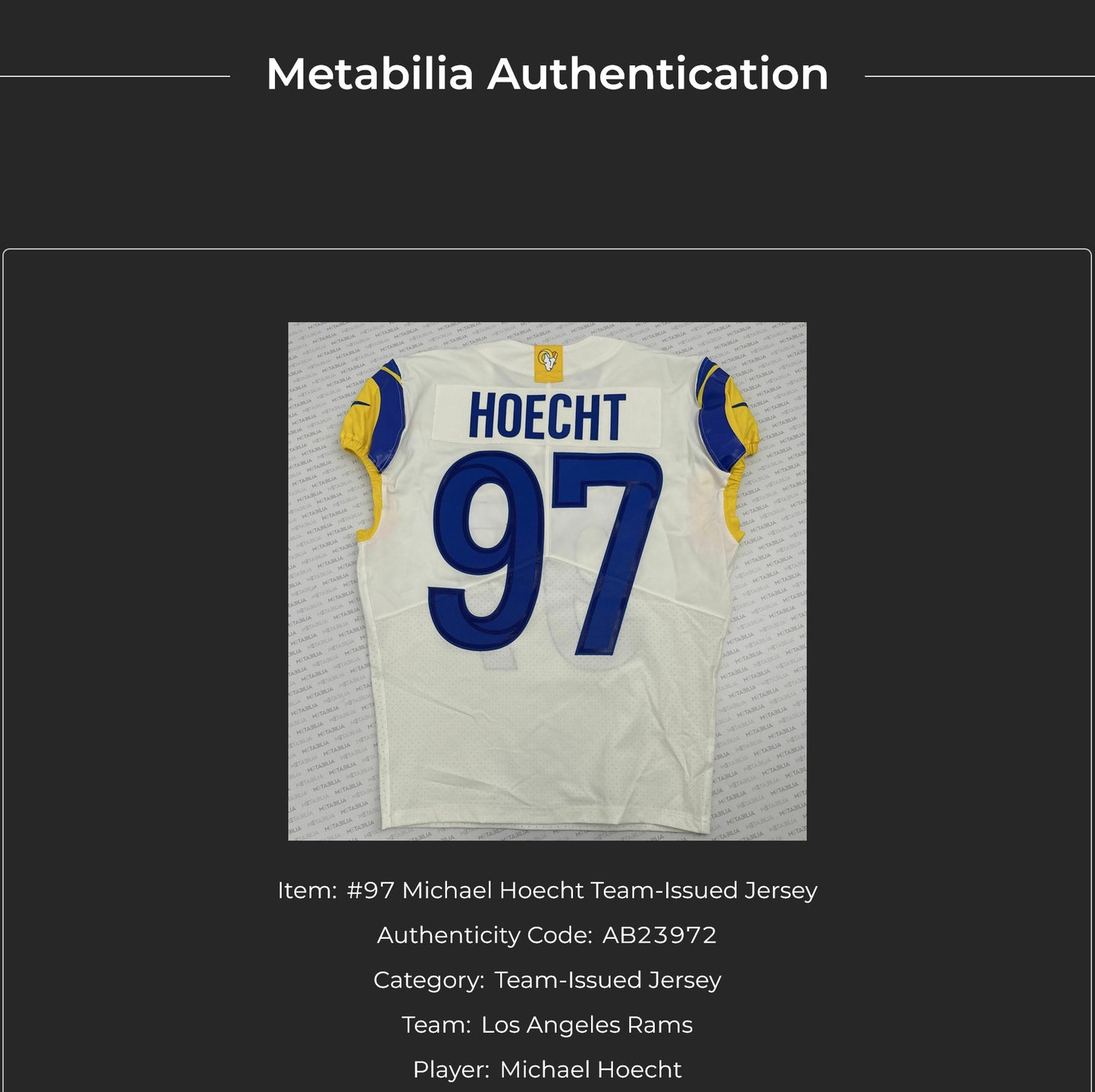 Michael Hoecht GAME-ISSUED💪Los Angeles Rams🐏NFL On-Field Jersey👕Inc.COA📄