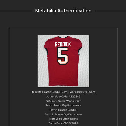 Haason Reddick GAME-WORN💪09/15/25 Tampa Bay Buccaneers On-Field NFL Jersey👕