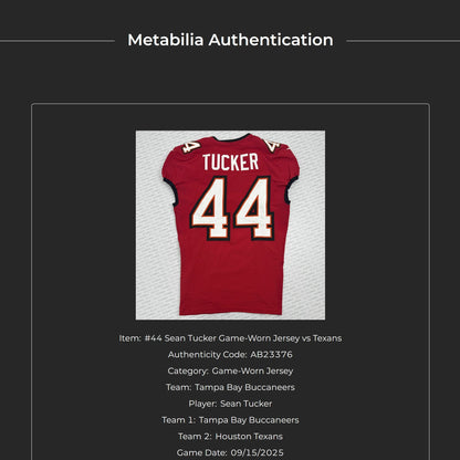 Sean Tucker GAME-WORN💪09/15/25 Tampa Bay Buccaneers🏴‍☠On-Field NFL Jersey👕vs.Houston Texans