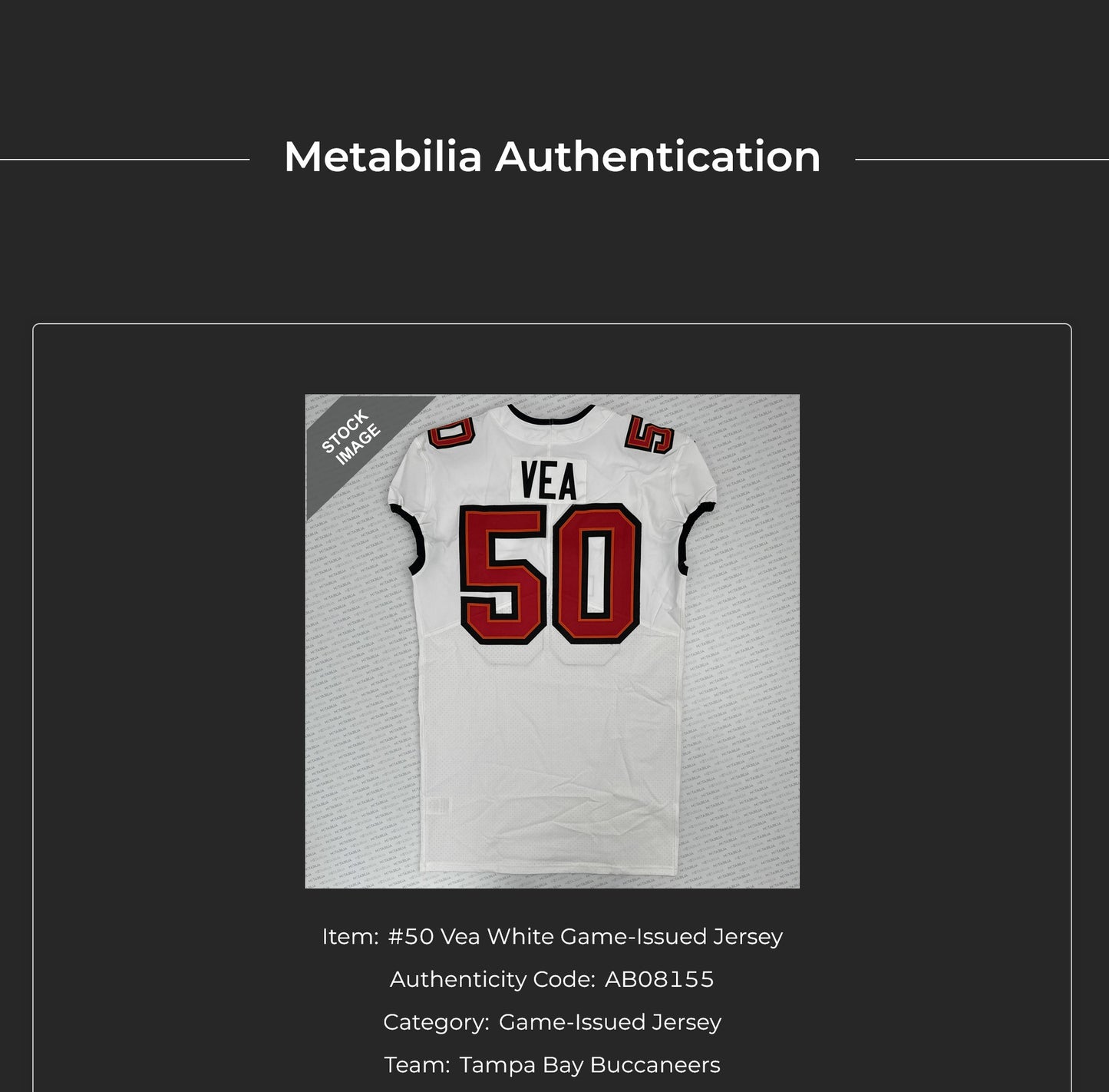 Vita Vea GAME-ISSUED💪Tampa Bay Buccaneers On-Field Nike NFL Jersey🎽Inc.COA📄