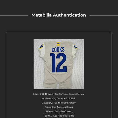 Brandin Cooks GAME-ISSUED💪Los Angeles Rams🐏NFL On-Field Jersey👕Inc. COA📄