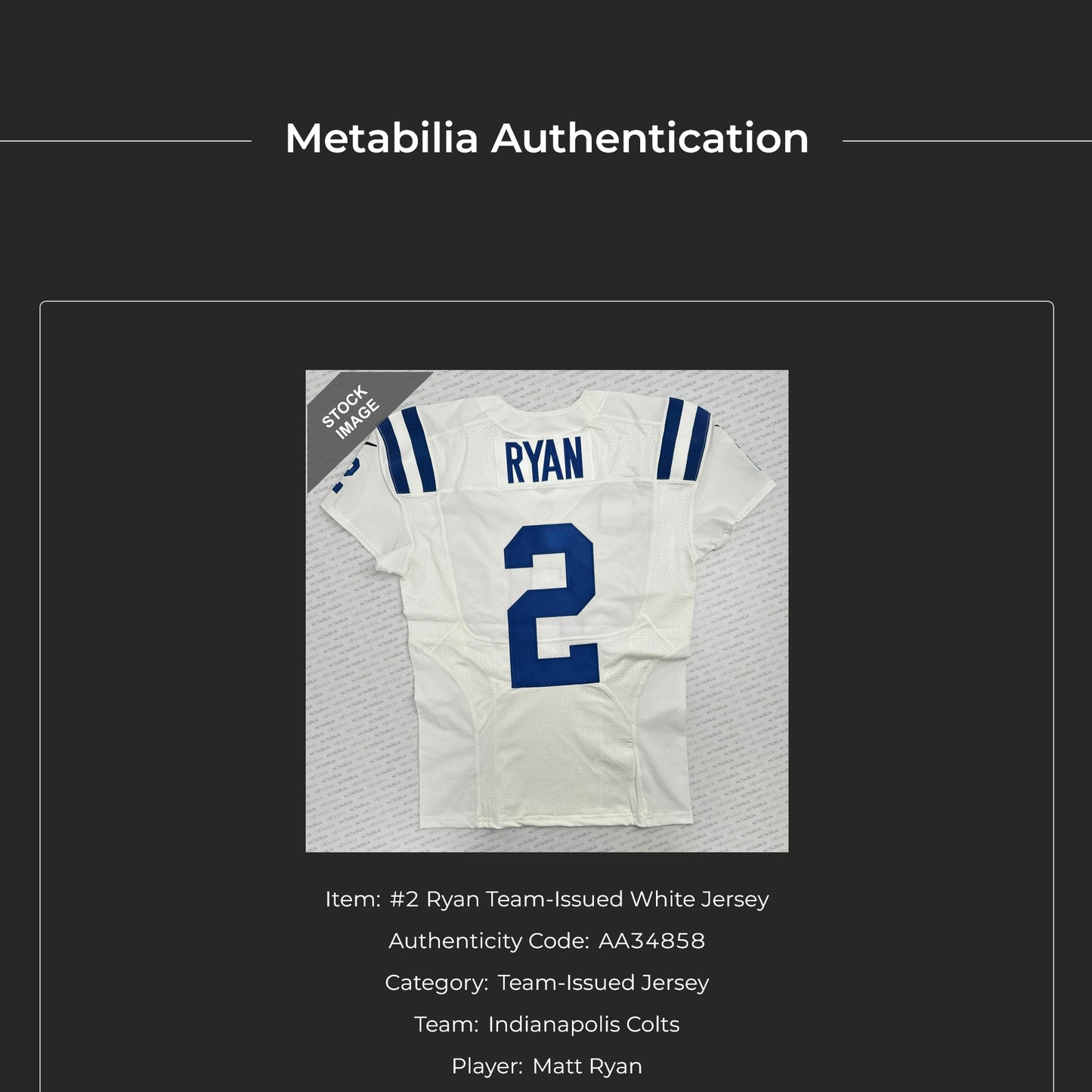 Matt Ryan TEAM ISSUED 💪 Indianapolis Colts 🐎 Nike NFL Jersey 👕Also  Includes COA 🛡️ and Captain's Patch