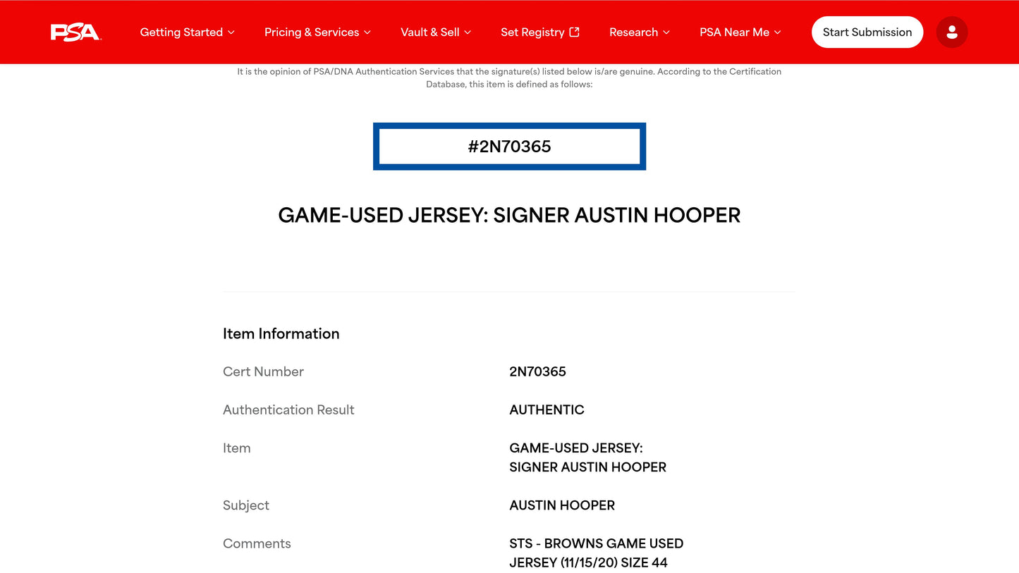Austin Hooper GAME-WORN 11/15/20💪PHOTO-MATCHED📸Cleveland Browns NFL Jersey👕vs. Houston Texans