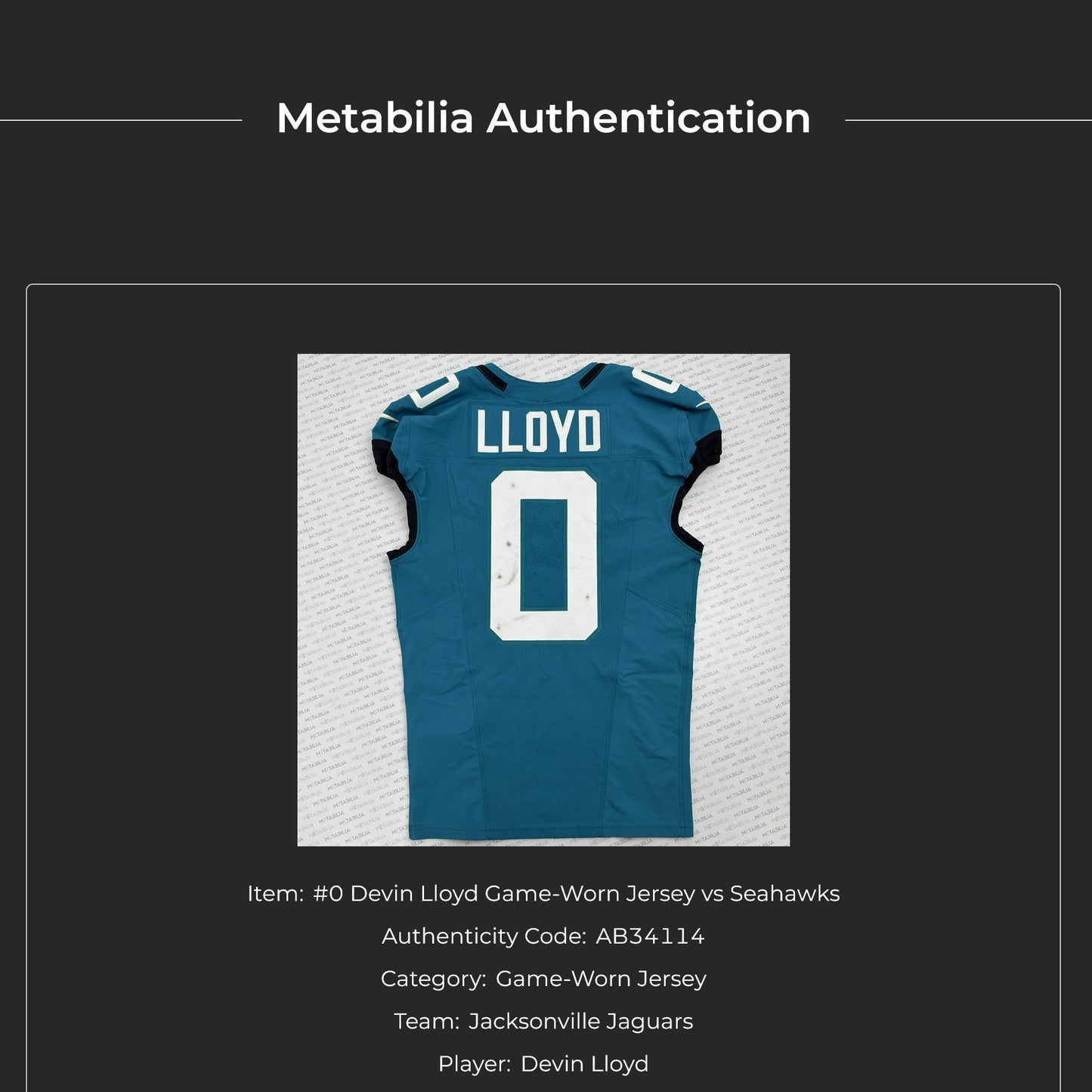 Devin Lloyd GAME-WORN 10/12/25 Jacksonville Jaguars🐆NFL Nike Jersey👕vs. Seahawks