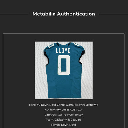 Devin Lloyd GAME-WORN 10/12/25 Jacksonville Jaguars🐆NFL Nike Jersey👕vs. Seahawks