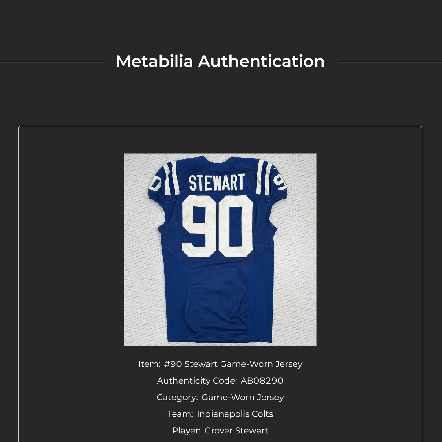 Grover Stewart GAME WORN 💪 Indianapolis Colts 🐎 Nike On-Field NFL Jersey 👕 COA also included 🛡️