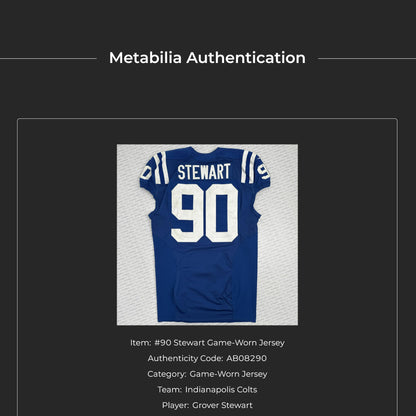 Grover Stewart GAME WORN 💪 Indianapolis Colts 🐎 Nike On-Field NFL Jersey 👕 COA also included 🛡️