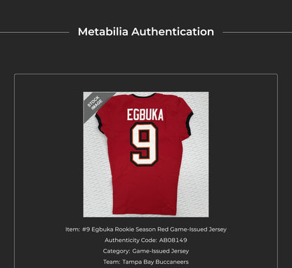 Emeka Egbuka GAME ISSUED Tampa Bay Buccaneers Nike On-Field NFL Jersey Inc. COA