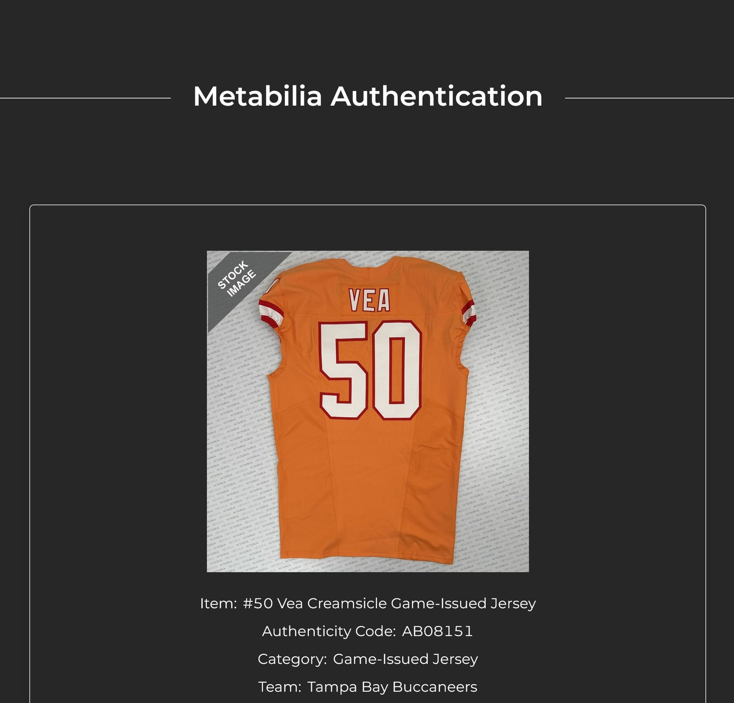 Vita Vea GAME ISSUED 💪 Tampa Bay Buccaneers Nike On-Field NFL Creamsicle 🟧Jersey 👕 Includes COA