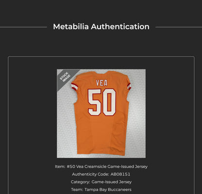 Vita Vea GAME ISSUED 💪 Tampa Bay Buccaneers Nike On-Field NFL Creamsicle 🟧Jersey 👕 Includes COA