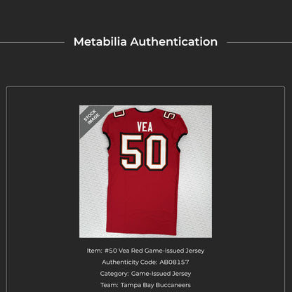 Vita Vea GAME ISSUED 🔥Tampa Bay Buccaneers Nike On-Field NFL Jersey 👕 Inc. COA