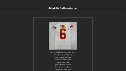 Bryan Cook GAME WORN 💪 09/21/25 Kansas City Chiefs Nike NFL Jersey 🎽 vs Giants - COA included 🛡️