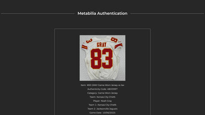 Noah Gray GAME WORN 10/06/25 Kansas City Chiefs Nike NFL Jersey vs. Jaguars inc. COA🛡️