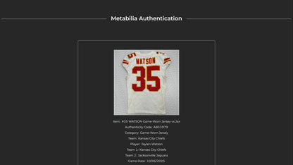 Jaylen Watson GAME WORN 💪 10/06/25 Kansas City Chiefs NFL Jersey 🎽 vs. Jaguars inc. COA 🛡️