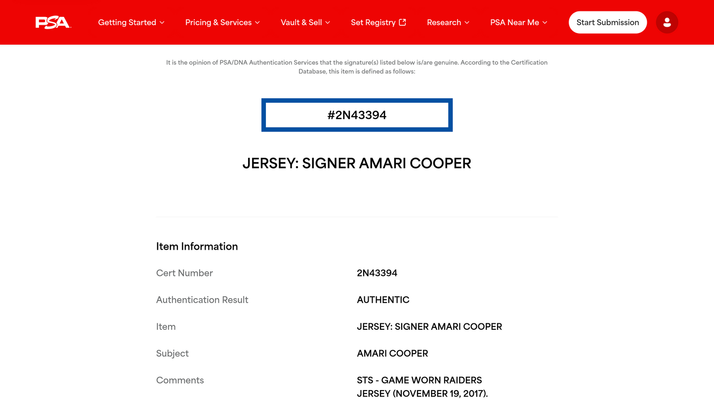 Amari Cooper GAME WORN 💪 11.19.17 Oakland Raiders⚫⚪Nike NFL Jersey 👕 vs. Patriots inc. COA 🛡️