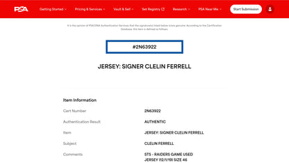 Clelin Ferrell GAME WORN💪12.01.19 Oakland Raiders⚫⚪Nike NFL Jersey 👕vs. Chiefs inc. COA 🛡️