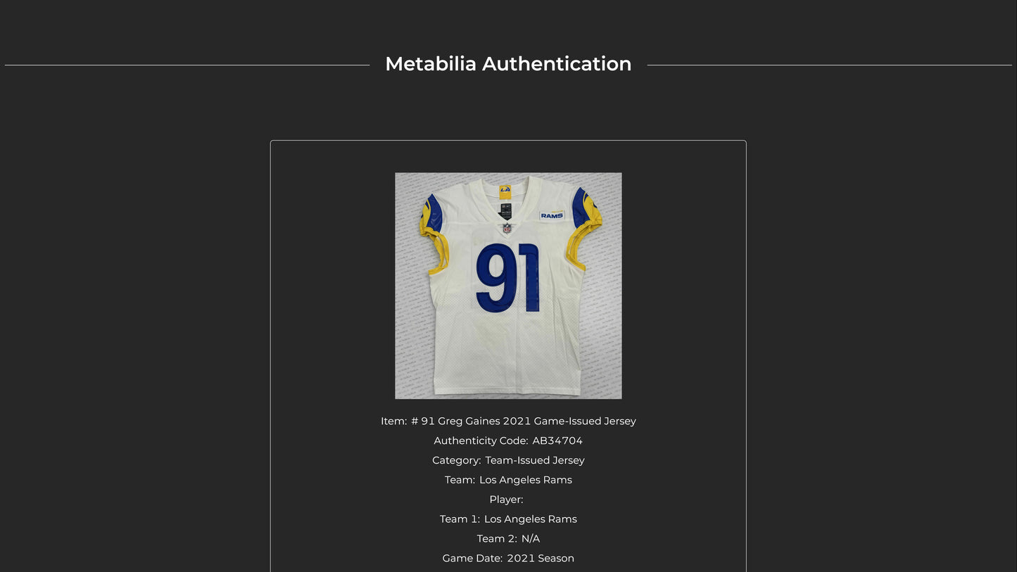 Greg Gaines TEAM ISSUED 💪 Los Angeles Rams Nike NFL On-Field Jersey 👕 Inc. COA 📄