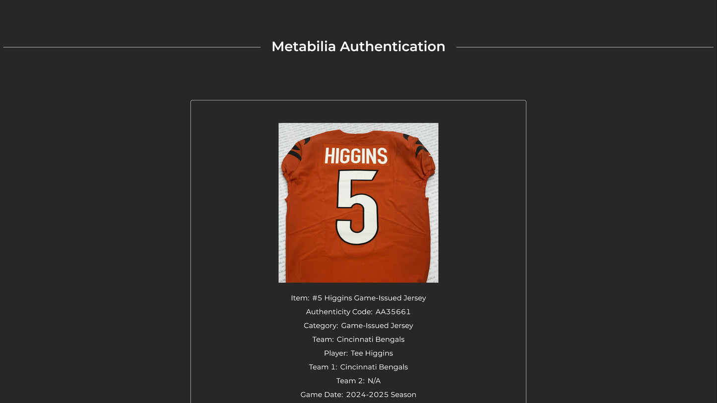 Tee Higgins GAME ISSUED 💪 Cincinnati Bengals 🐅 24-25 Season Nike NFL Jersey 👕 Inc. COA 📄