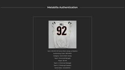 B.J. Hill GAME WORN 💪 10/16/25 Cincinnati Bengals Nike NFL Jersey vs. Steelers inc. COA 🛡️