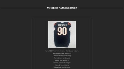 Kris Jenkins Jr. GAME WORN 10/05/25 💪 Cincinnati Bengals 🐅 Nike NFL Jersey vs Detroit Lions inc. COA 🛡️