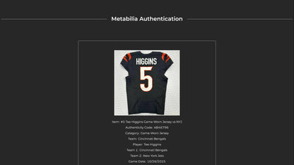 Tee Higgins GAME WORN 💪 10/26/25 Cincinnati Bengals 🐅 Nike NFL Jersey 👕vs New York Jets inc. COA 🛡️