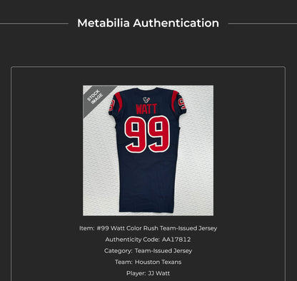 J.J. Watt TEAM ISSUED 🔥 Color Rush Houston Texans 🐂 Nike NFL Jersey 👕 inc COA 🛡️