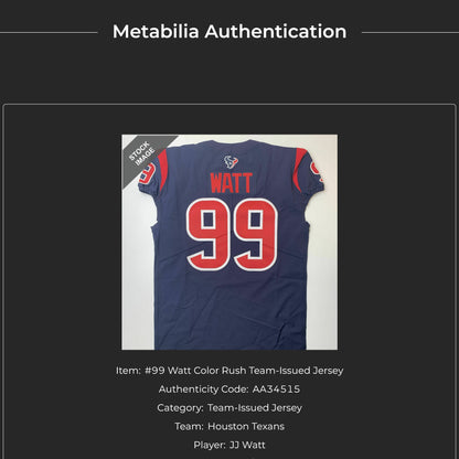 J.J. Watt TEAM / GAME ISSUED Color Rush Houston Texans Nike NFL Jersey Inc COA
