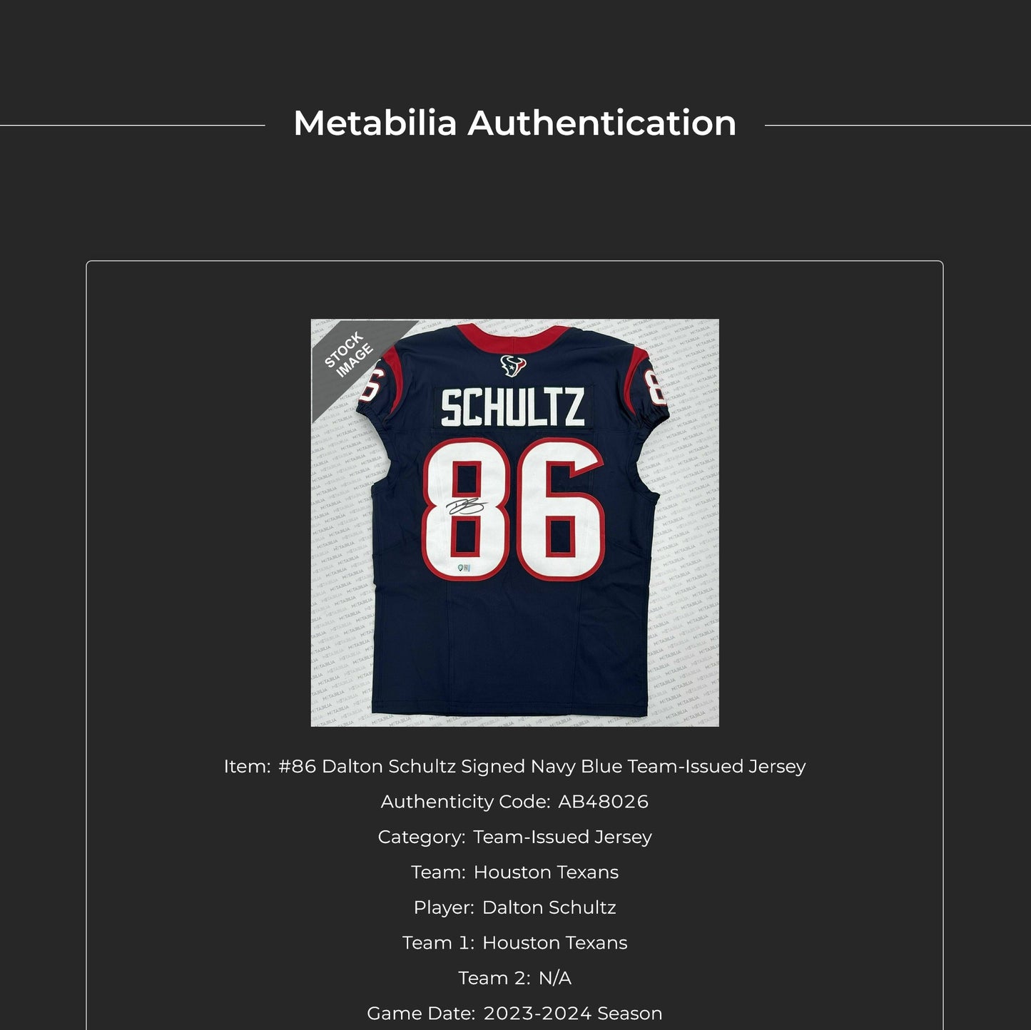 Dalton Schultz SIGNED ✍️ Game-Issued Houston Texans 🐂 Nike NFL Jersey inc COA ⭐