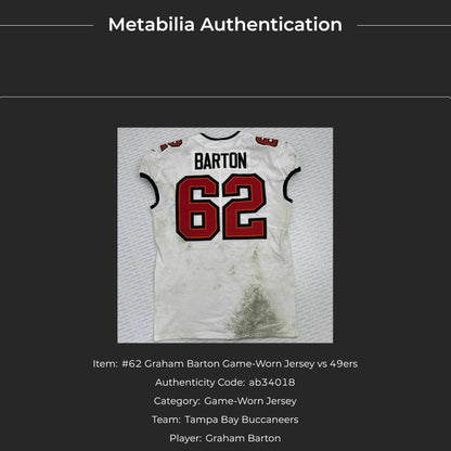 Graham Barton GAME WORN 💪 10/12/25 Tampa Bay Buccaneers Nike On-Field NFL Jersey 👕 vs. 49ers Inc. COA