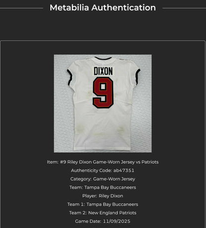 Riley Dixon GAME WORN 💪 11/09/25 Buccaneers On-Field NFL Jersey 👕 vs. Patriots Includes COA 📄