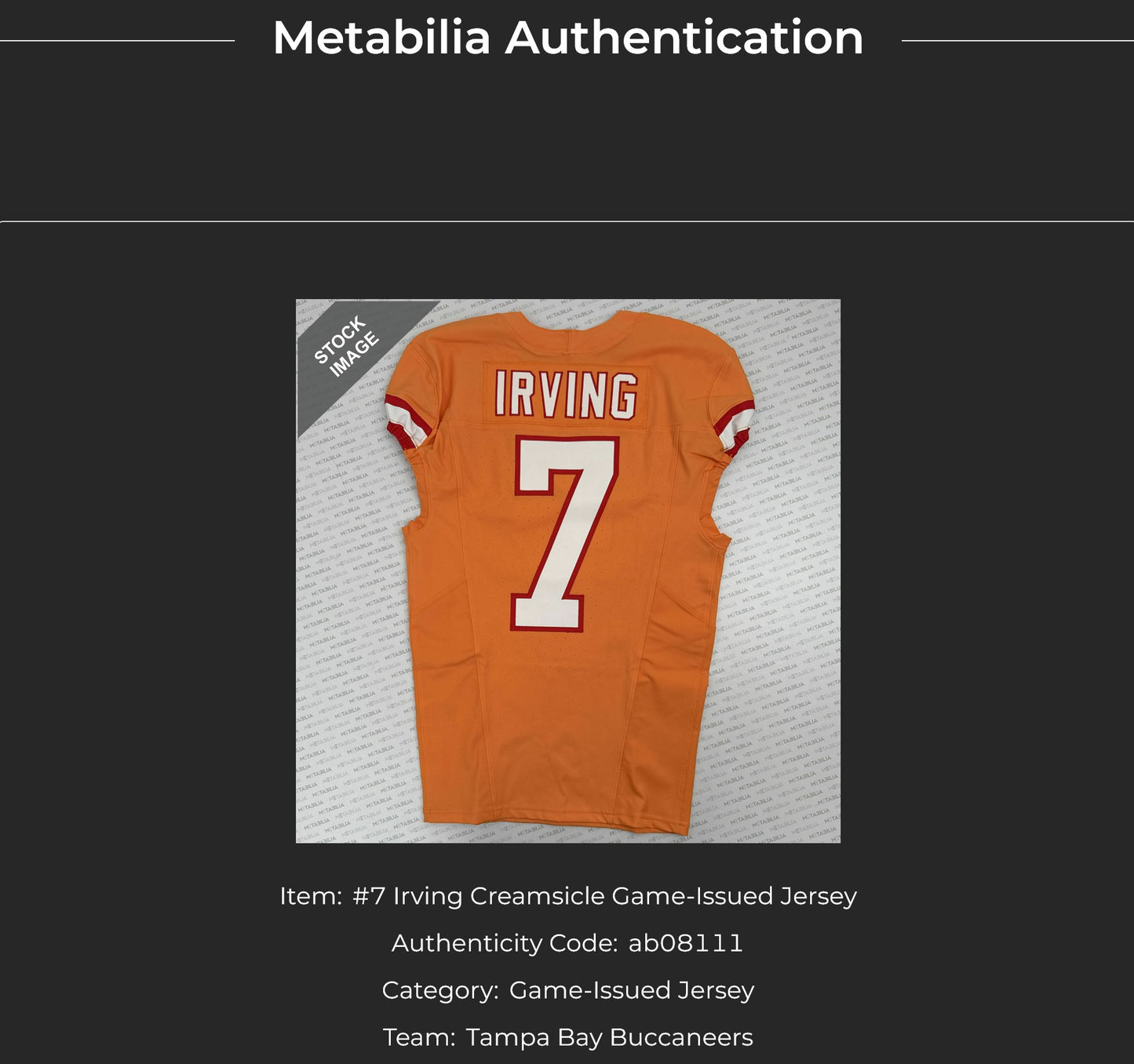 Bucky Irving GAME ISSUED Tampa Bay Buccaneers Nike NFL Creamsicle Jersey Inc.COA
