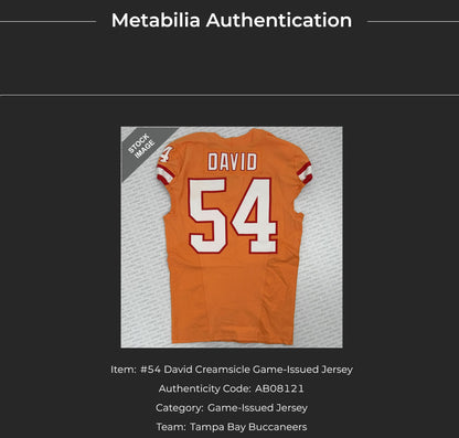 Lavonte David TEAM ISSUED Tampa Bay Buccaneers On-Field NFL Creamsicle 🟧 Jersey Inc.COA