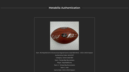 Mike Evans + Baker Mayfield Dual Signed GAME USED Wilson DUKE Ball Tampa Bay Buccaneers Proof of Authenticity included 📄