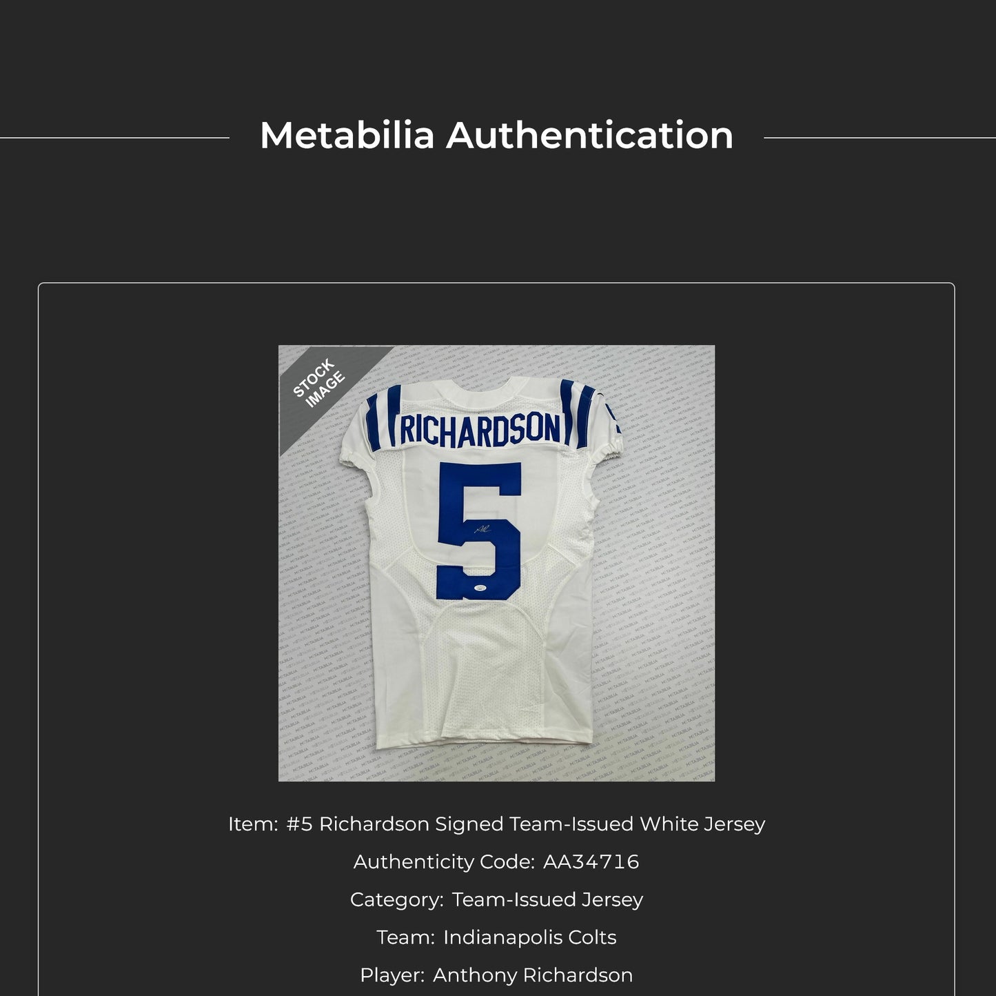 Anthony Richardson HAND SIGNED ✍️TEAM ISSUED 💪 Indianapolis Colts Nike NFL Jersey 👕 Inc. Certificate of Authenticity 📄
