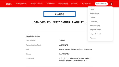 Laiatu Latu SIGNED GAME ISSUED 💪 Indianapolis Colts Nike NFL Jersey 👕 Also includes COA
