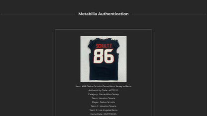 Dalton Schultz GAME WORN 09/07/25 Houston Texans Nike NFL Jersey vs Los Angeles Rams Also includes COA