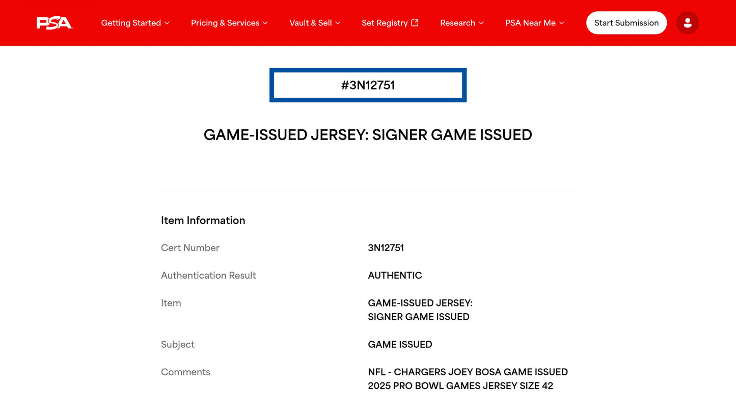 Joey Bosa GAME ISSUED 💪 Los Angeles Chargers 2025 Pro Bowl Games NFL Jersey 👕 Also includes COA