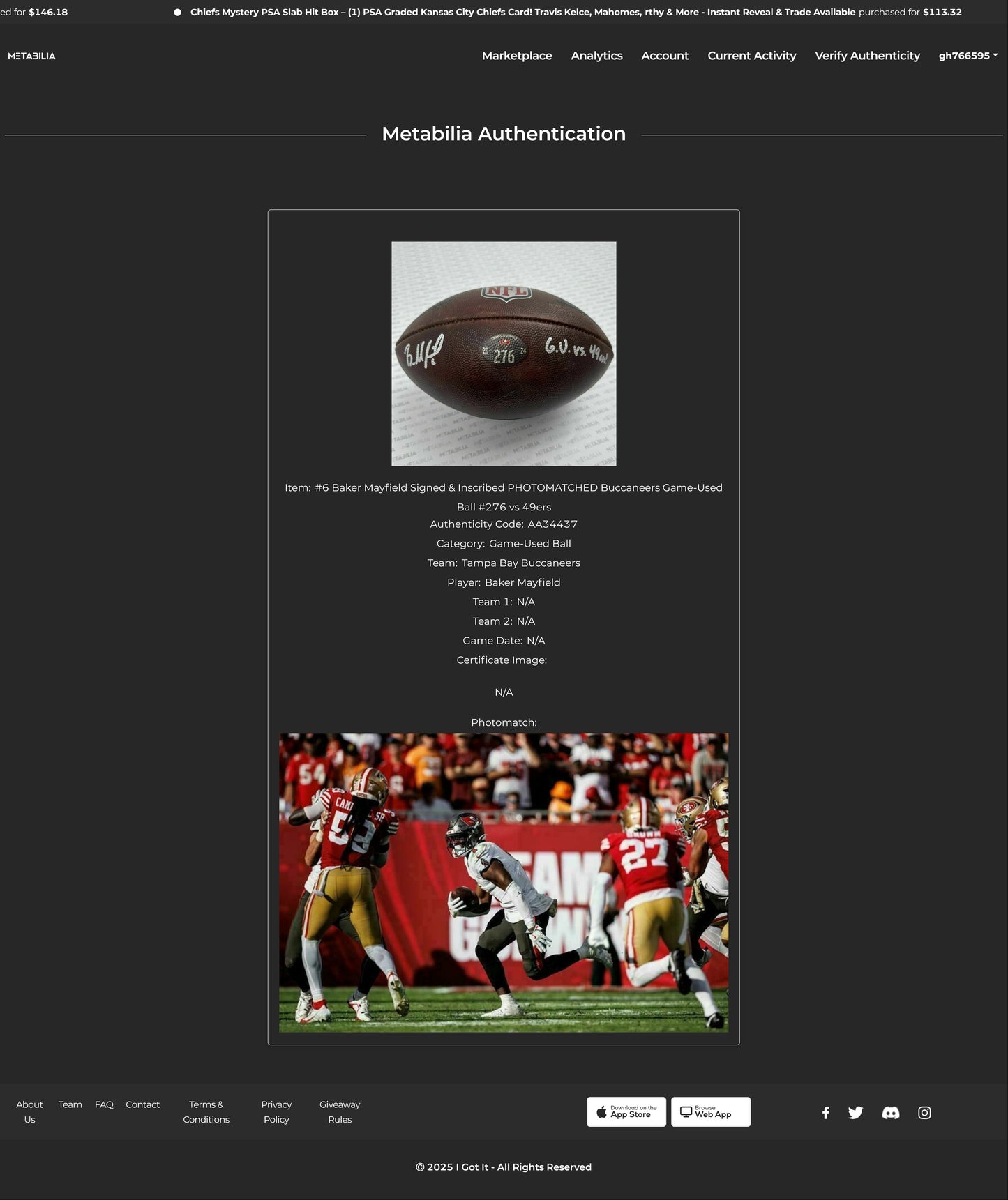 Baker Mayfield GAME USED 11/10/24 PHOTO MATCHED Signed and Inscribed Wilson Duke Ball Tampa Bay Buccaneers vs San Francisco 49ers Also includes Proof of Authenticity 🛡️