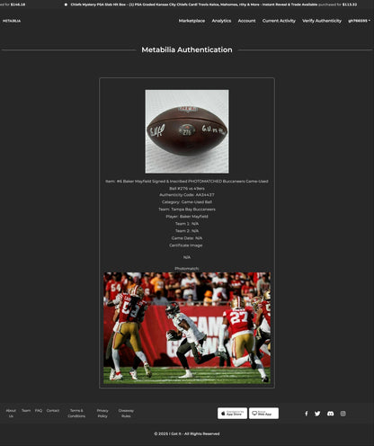 Baker Mayfield GAME USED 11/10/24 PHOTO MATCHED Signed and Inscribed Wilson Duke Ball Tampa Bay Buccaneers vs San Francisco 49ers Also includes Proof of Authenticity 🛡️