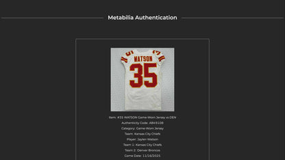 Jaylen Watson GAME WORN 11/16/25 Kansas City Chiefs Nike NFL Jersey vs Denver Broncos Also includes COA
